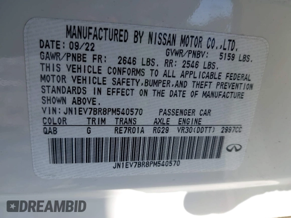 2023 Infiniti Q50 Luxe z VIN JN1EV7BR8PM540570, wystawiony jako IAAI lot #41131629 z przebiegiem 5 964 mil mil oraz . Historia ofert i sprzedaży dostępna na DreamBid. Obrazek 9.