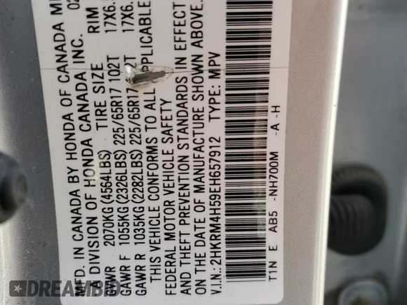 2014 Honda CR-V EX with VIN 2HKRM4H59EH657912, listed as a Copart auction lot 46370465 with 125,460 mi miles and Salvage Title. Bid and sale history available at carsss.com. Image 14.