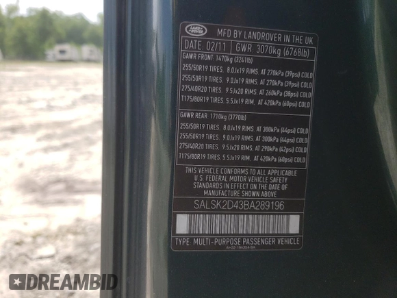 2011 Land Rover Range Rover Sport HSE Lux with VIN SALSK2D43BA289196, listed as a Copart auction lot 56348715 with 130,303 mi miles and Salvage title. Bid and sale history available at DreamBid. Image 13.