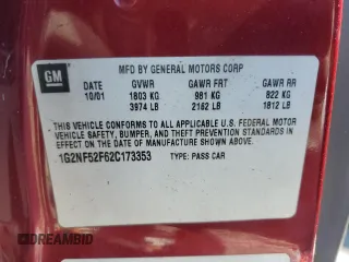 2002 Pontiac Grand Am SE1 z VIN 1G2NF52F62C173353, wystawiony jako Copart lot #84752684 z przebiegiem 206 581 mil mil oraz Szkoda całkowita • Salvage title. Historia ofert i sprzedaży dostępna na DreamBid. Obrazek 12.
