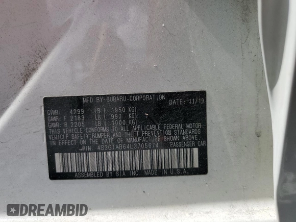 2020 Subaru Impreza z VIN 4S3GTAB64L3705674, wystawiony jako Copart lot #60784335 z przebiegiem 63 477 mil mil oraz Szkoda całkowita • Salvage title. Historia ofert i sprzedaży dostępna na DreamBid. Obrazek 13.