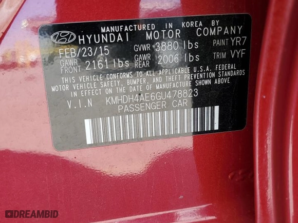 2016 Hyundai Elantra SE with VIN KMHDH4AE6GU478823, listed as a Copart auction lot 48952945 with 60,184 mi miles and Salvage Title. Bid and sale history available at carsss.com. Image 13.