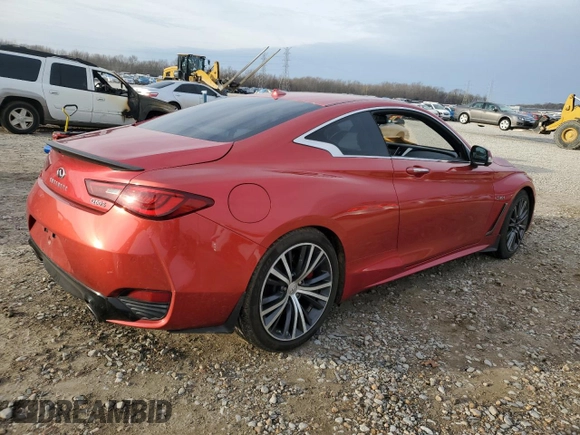 2017 Infiniti Q60 Red Sport 400 with VIN JN1FV7EK9HM610291, listed as a Copart auction lot 45558145 with 56,940 mi miles and Salvage title. Bid and sale history available at DreamBid. Image 3.