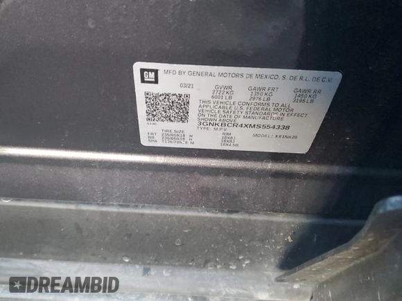 2021 Chevrolet Blazer LT with VIN 3GNKBCR4XMS554338, listed as a Copart auction lot 88315905 with 46,788 mi miles and Salvage title. Bid and sale history available at DreamBid. Image 15.