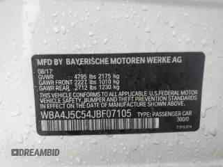 2018 BMW 4 Series 440i with VIN WBA4J5C54JBF07105, listed as a Copart auction lot 45203205 with 62,112 mi miles and Salvage Title. Bid and sale history available at DreamBid. Image 12.