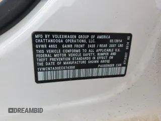 2014 Volkswagen Passat TDI SEL Premium with VIN 1VWCN7A30EC074358, listed as a Copart auction lot 51810105 with 120,430 mi miles and Salvage Title. Bid and sale history available at carsss.com. Image 12.