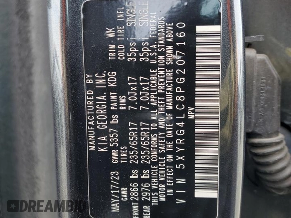 2023 Kia Sorento LX with VIN 5XYRG4LC8PG207160, listed as a Copart auction lot 46538205 with 36,177 mi miles and Salvage Title. Bid and sale history available at carsss.com. Image 14.
