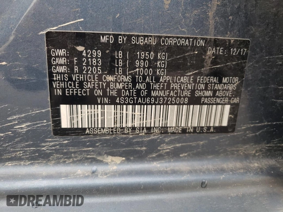 2018 Subaru Impreza Limited with VIN 4S3GTAU69J3725008, listed as a Copart auction lot 62824425 with 88,255 mi miles and Salvage title. Bid and sale history available at DreamBid. Image 13.
