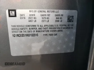 2017 Chevrolet Volt LT with VIN 1G1RC6S51HU102916, listed as a Copart auction lot 70585562 with 82,710 mi miles. Bid and sale history available at carsss.com. Image 12.