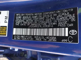 2020 Toyota Corolla SE with VIN JTDS4RCE9LJ030816, listed as a IAAI auction lot 41577520 with 39,857 mi miles. Bid and sale history available at carsss.com. Image 9.