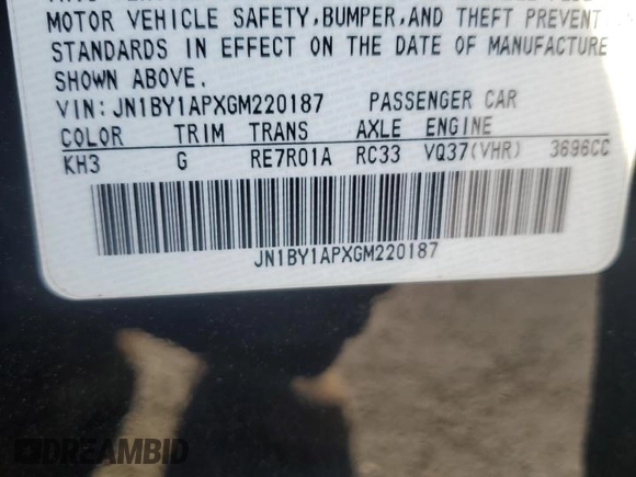2016 Infiniti Q70 z VIN JN1BY1APXGM220187, wystawiony jako Copart lot #49458635 z przebiegiem 103 529 mil mil oraz Szkoda całkowita • Salvage title. Historia ofert i sprzedaży dostępna na DreamBid. Obrazek 13.