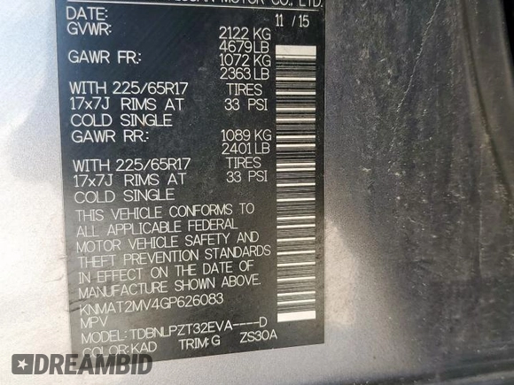 2016 Nissan Rogue SV z VIN KNMAT2MV4GP626083, wystawiony jako Copart lot #56671285 z przebiegiem 110 629 mil mil oraz Szkoda całkowita • Salvage title. Historia ofert i sprzedaży dostępna na DreamBid. Obrazek 13.