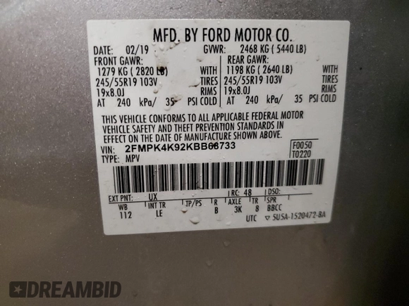 2019 Ford Edge Titanium with VIN 2FMPK4K92KBB68733, listed as a Copart auction lot 47167105 with 76,056 mi miles and Clean Title. Bid and sale history available at carsss.com. Image 13.