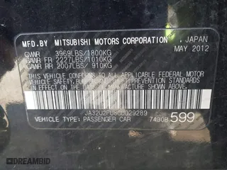 2012 Mitsubishi Lancer ES with VIN JA32U2FU8CU029289, listed as a IAAI auction lot 41753574 with 146,531 mi miles. Bid and sale history available at carsss.com. Image 9.