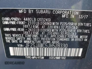 2018 Subaru Forester Touring with VIN JF2SJAWC5JH528330, listed as a IAAI auction lot 42344618 with 62,446 mi miles and . Bid and sale history available at DreamBid. Image 9.