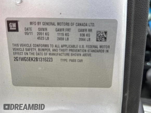 2011 Chevrolet Impala LT Fleet with VIN 2G1WG5EK2B1316223, listed as a Copart auction lot 60080805 with 235,056 mi miles and Clean title. Bid and sale history available at DreamBid. Image 10.