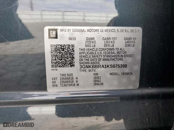 2019 Chevrolet Blazer with VIN 3GNKBBRA1KS675398, listed as a Copart auction lot 44990555 with 67,042 mi miles and Salvage Title. Bid and sale history available at carsss.com. Image 13.