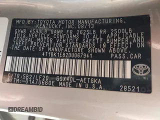 2013 Toyota Avalon XLE with VIN 4T1BK1EB2DU067941, listed as a IAAI auction lot 41321943 with 159,524 mi miles and . Bid and sale history available at DreamBid. Image 9.