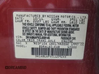 2012 Nissan Sentra S with VIN 3N1AB6APXCL659145, listed as a Copart auction lot 66716664 with 88,533 mi miles and Salvage Title. Bid and sale history available at DreamBid. Image 12.