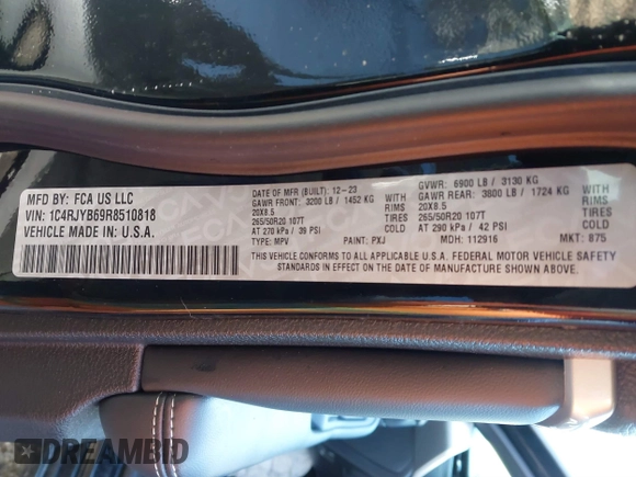 2024 Jeep Grand Cherokee with VIN 1C4RJYB69R8510818, listed as a IAAI auction lot 41574720 with 5,453 mi miles and . Bid and sale history available at DreamBid. Image 9.