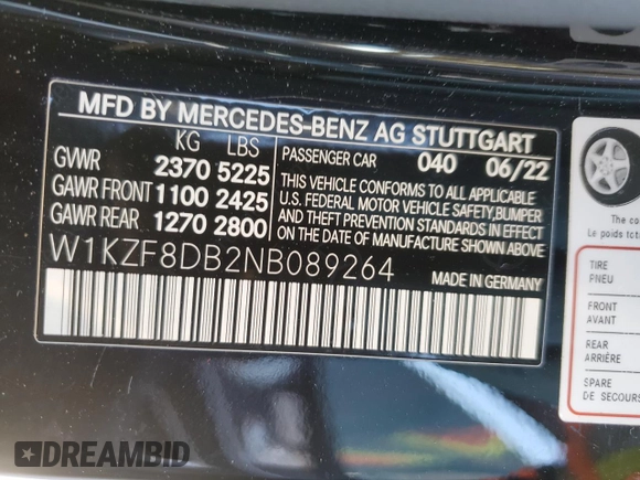 2022 Mercedes-Benz E-Class E 350 with VIN W1KZF8DB2NB089264, listed as a Copart auction lot 42334975 with 57,773 mi miles and Salvage Title. Bid and sale history available at carsss.com. Image 13.