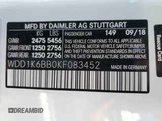 2019 Mercedes-Benz E 53 AMG with VIN WDD1K6BB0KF083452, listed as a Copart auction lot 38613934 with 14,655 mi miles and . Bid and sale history available at DreamBid. Image 14.