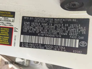 2013 Toyota Camry L with VIN 4T1BF1FK4DU671316, listed as a IAAI auction lot 42229027 with 206,248 mi miles and . Bid and sale history available at DreamBid. Image 9.