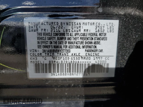 2022 Nissan Sentra S with VIN 3N1AB8BV8NY277369, listed as a Copart auction lot 80968483 with 1,332 mi miles and Clean Title. Bid and sale history available at carsss.com. Image 12.
