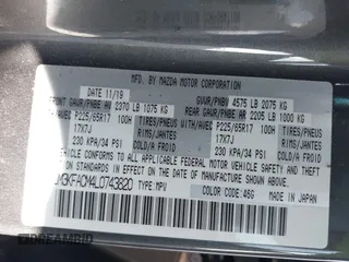 2020 Mazda CX-5 Touring with VIN JM3KFACM4L0743820, listed as a IAAI auction lot 41361054 with 1 mi miles. Bid and sale history available at carsss.com. Image 9.
