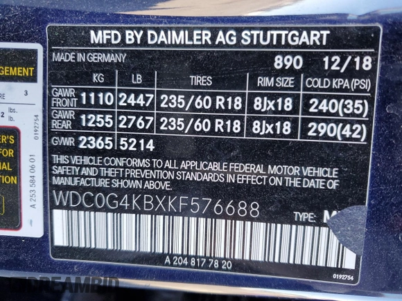 2019 Mercedes-Benz GLC 300 z VIN WDC0G4KBXKF576688, wystawiony jako Copart lot #50100535 z przebiegiem Nie podano mil oraz Czysty tytuł • Clean title. Historia ofert i sprzedaży dostępna na DreamBid. Obrazek 13.