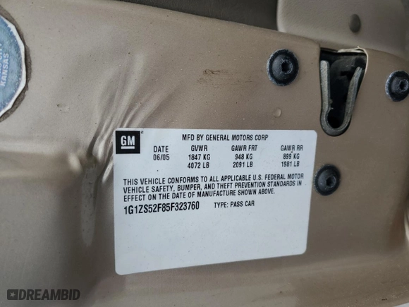 2005 Chevrolet Malibu with VIN 1G1ZS52F85F323760, listed as a Copart auction lot 73581344 with 0 mi miles and Salvage Title. Bid and sale history available at carsss.com. Image 12.