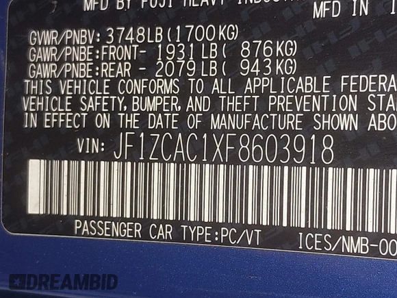 2015 Subaru BRZ Limited with VIN JF1ZCAC1XF8603918, listed as a IAAI auction lot 42296875 with 39,869 mi miles and . Bid and sale history available at DreamBid. Image 9.