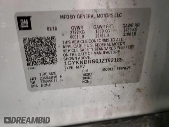 2018 Cadillac XT5 AWD with VIN 1GYKNBRS6JZ192185, listed as a Copart auction lot 44404655 with Not provided miles and Salvage title. Bid and sale history available at DreamBid. Image 14.
