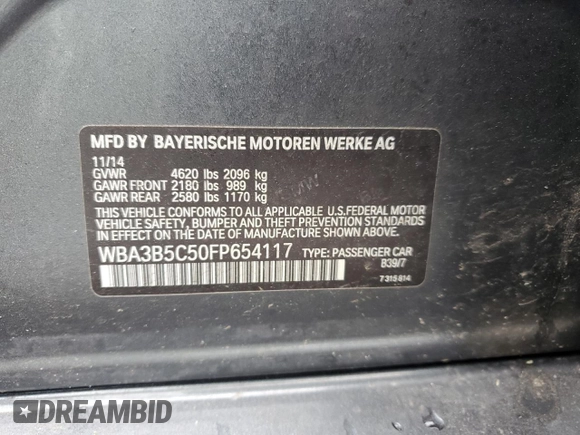 2015 BMW 3 Series 328i xDrive с VIN WBA3B5C50FP654117, выставлен на аукционе Copart как лот 56635355 с пробегом 91 669 миль миль и Списание • Salvage title. История ставок и продаж доступна на DreamBid. Изображение 12.
