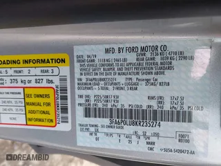 2019 Ford Fusion Hybrid SE with VIN 3FA6P0LU8KR235274, listed as a IAAI auction lot 41815405 with 49,850 mi miles. Bid and sale history available at carsss.com. Image 9.