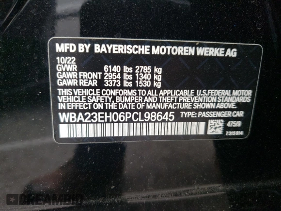 2023 BMW 7 Series 740i z VIN WBA23EH06PCL98645, wystawiony jako Copart lot #53717653 z przebiegiem Nie podano mil oraz . Historia ofert i sprzedaży dostępna na DreamBid. Obrazek 12.