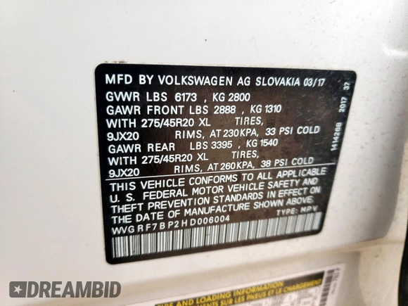 2017 Volkswagen Touareg Wolfsburg Edition z VIN WVGRF7BP2HD006004, wystawiony jako Copart lot #46347485 z przebiegiem 59 345 mil mil oraz Szkoda całkowita • Salvage title. Historia ofert i sprzedaży dostępna na DreamBid. Obrazek 13.