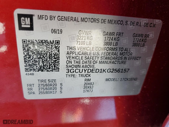2019 Chevrolet Silverado 1500 LT with VIN 3GCUYDED1KG256157, listed as a Copart auction lot 62864024 with 78,387 mi miles and Non Repairable. Bid and sale history available at carsss.com. Image 13.