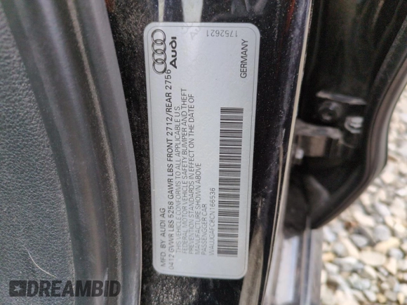 2012 Audi A6 Prestige with VIN WAUJGAFC8CN166536, listed as a Copart auction lot 45583475 with 80,574 mi miles and Salvage title. Bid and sale history available at DreamBid. Image 12.