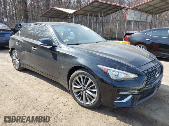 2018 Infiniti Q50 2.0t LUXE with VIN JN1CV7AR1JM280514, listed as a IAAI auction lot 41795656 with 82,496 mi miles. Bid and sale history available at carsss.com. Image 1.
