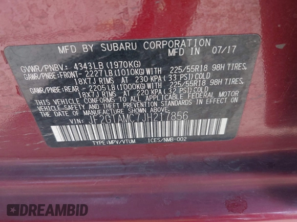 2018 Subaru Crosstrek Limited с VIN JF2GTAMC7JH217856, выставлен на аукционе IAAI как лот 42497023 с пробегом 121 213 миль миль и . История ставок и продаж доступна на DreamBid. Изображение 9.