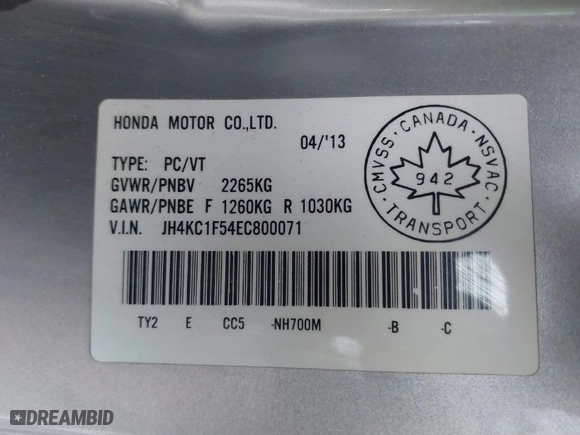 2014 Acura RLX Tech Pkg with VIN JH4KC1F54EC800071, listed as a IAAI auction lot 41311849 with 138,391 mi miles. Bid and sale history available at carsss.com. Image 9.