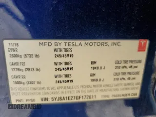2016 Tesla Model S 90D z VIN 5YJSA1E27GF172611, wystawiony jako Copart lot #49434005 z przebiegiem 175 665 mil mil oraz Szkoda całkowita • Salvage title. Historia ofert i sprzedaży dostępna na DreamBid. Obrazek 13.
