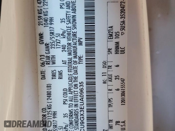 2014 Ford Escape SE with VIN 1FMCU9GX3EUA09635, listed as a Copart auction lot 48406645 with 136,412 mi miles and Salvage Title. Bid and sale history available at DreamBid. Image 13.