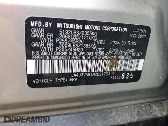 2022 Mitsubishi Outlander SEL z VIN JA4J3VA84NZ091753, wystawiony jako Copart lot #53292355 z przebiegiem 50 586 mil mil oraz Szkoda całkowita • Salvage title. Historia ofert i sprzedaży dostępna na DreamBid. Obrazek 13.