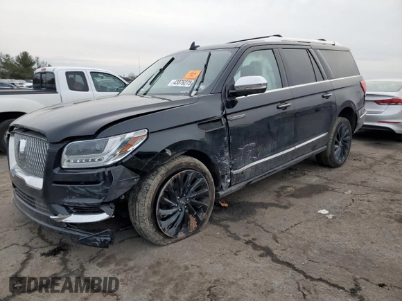 2021 Lincoln Navigator Black Label z VIN 5LMJJ3TT1MEL03959, wystawiony jako Copart lot #43876275 z przebiegiem Nie podano mil oraz Szkoda całkowita • Salvage title. Historia ofert i sprzedaży dostępna na DreamBid. Obrazek 1.