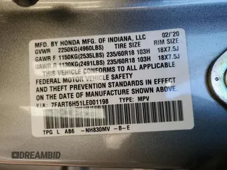 2020 Honda CR-V EX with VIN 7FART6H51LE001198, listed as a Copart auction lot 42023135 with 48,910 mi miles and Salvage Title. Bid and sale history available at DreamBid. Image 13.