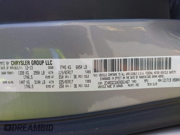 2014 Dodge Grand Caravan SXT with VIN 2C4RDGCGXER261467, listed as a IAAI auction lot 41801810 with 97,322 mi miles and . Bid and sale history available at DreamBid. Image 9.