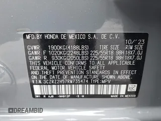 2024 Honda HR-V Sport with VIN 3CZRZ2H57RM735474, listed as a IAAI auction lot 42169311 with 12,001 mi miles and . Bid and sale history available at DreamBid. Image 9.