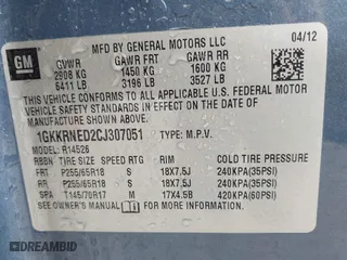 2012 GMC Acadia SL with VIN 1GKKRNED2CJ307051, listed as a IAAI auction lot 42101287 with 191,508 mi miles. Bid and sale history available at carsss.com. Image 9.